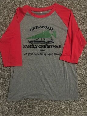 Amazon Gray and Red Griswold Family Christmas Raglan Long Sleeve Tee